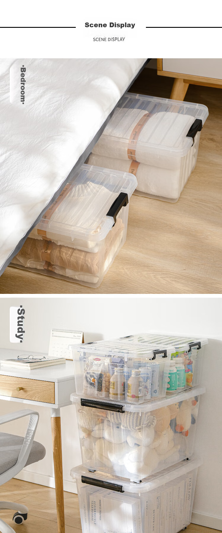 SPACEXPERT Large Plastic Storage Box with Wheels, Transparent Clothes Organizer Container, 60L Capacity, 1 Pack 6