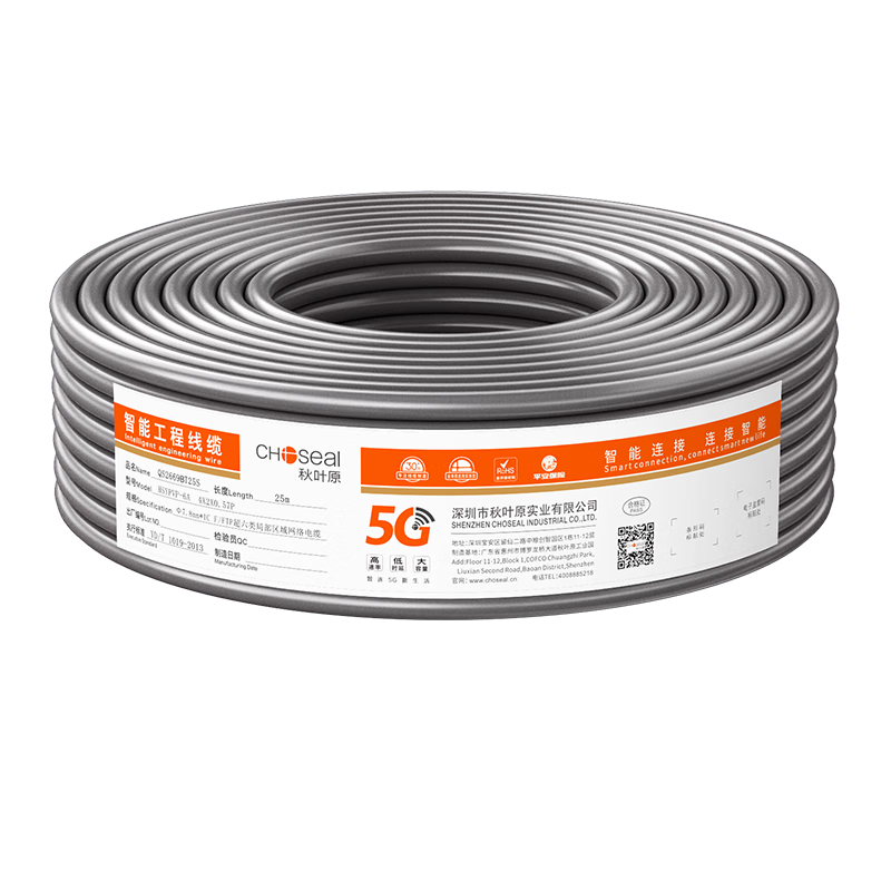 CHOOSEAL (CHOSEAL) Cat6A Double-Shielded Ethernet Cable, 10 Gigabit Anti-Interference Low-Loss Pure Copper, Engineering Home Network Broadband Cable, Gray, 25 Meters, QS2669AT25