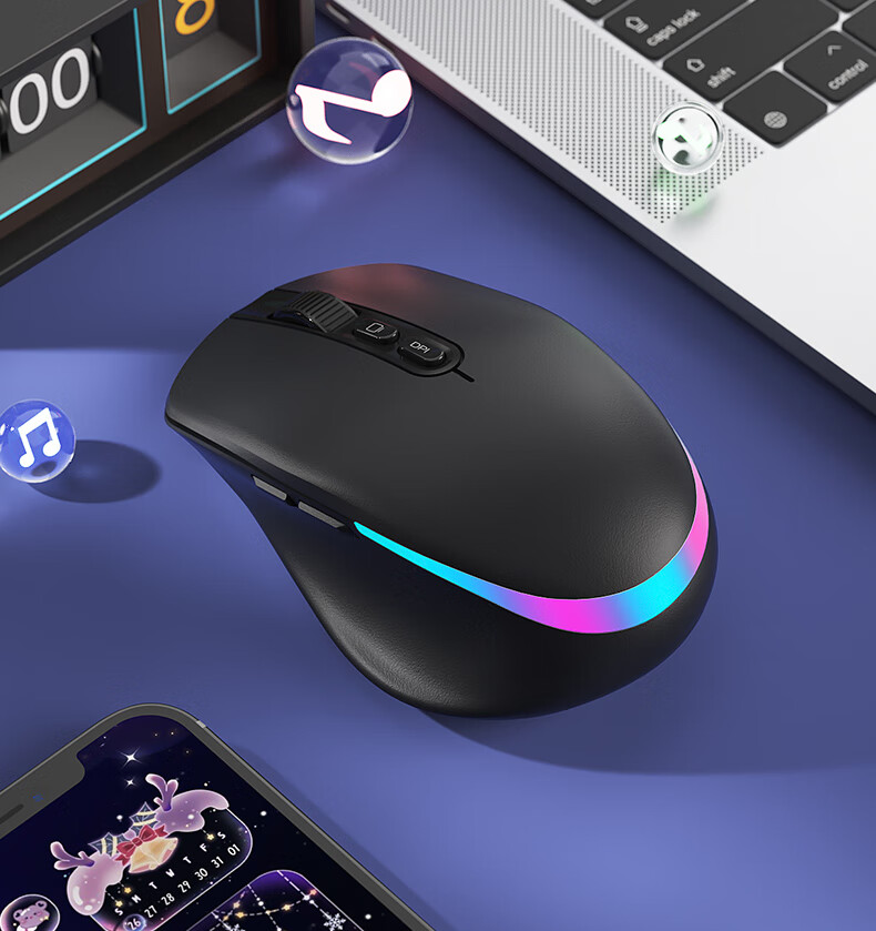 Aigo M60 Moonlight Curve Wireless Mouse, 2.4G Connection, Rechargeable Lithium Battery, RGB Lighting, One-Key Return to Desktop, Suitable for Business Office And Gaming, Black 21