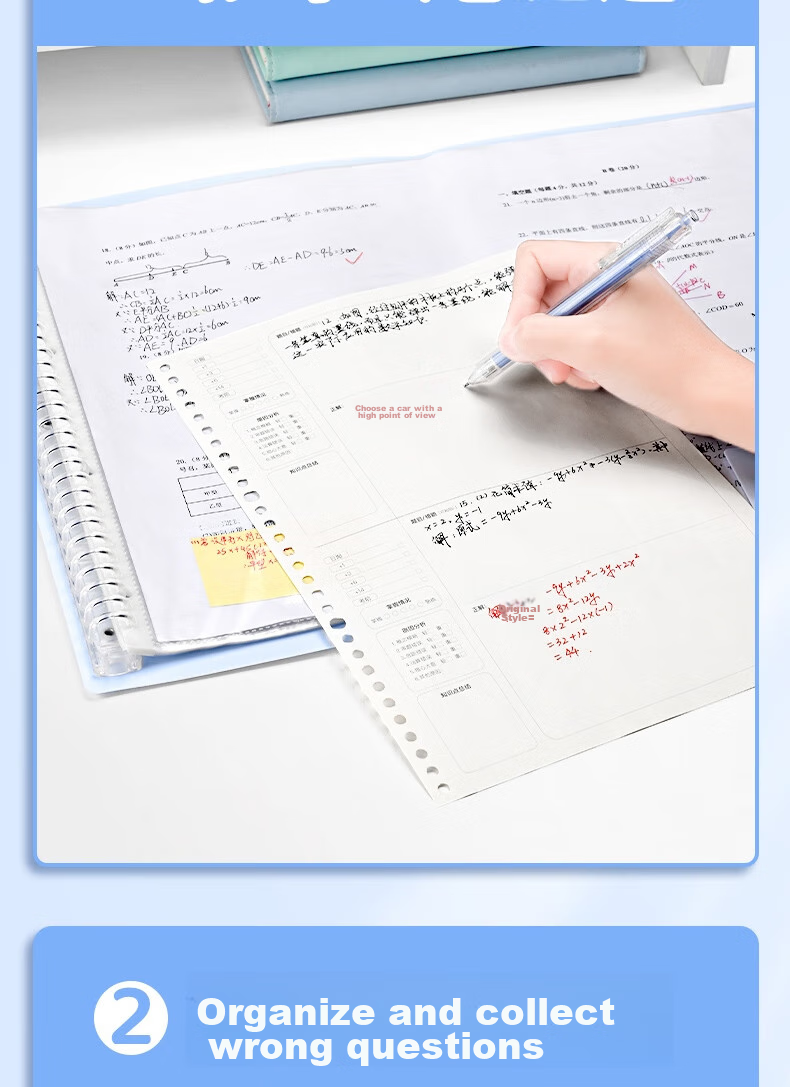 SUNWOOD 20 Pages 40 Sheets A3 Large Capacity Loose-Leaf Paper Storage Folder Student Exam Papers Transparent Insert File Folder 3957 Gree 3