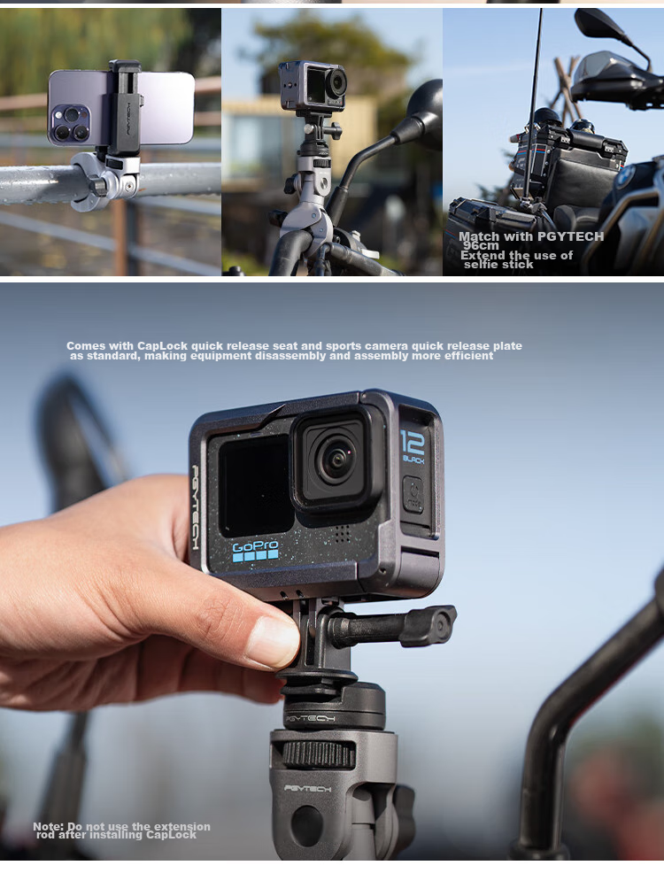 PGYTECH Action Camera Mount, Pocket3 Motorcycle Rearview Mirror Bracket, Metal Clamp, Insta360 Cycling Mount, GoPro Multifunctional Live Streaming Photography Action5pro Bracket 5