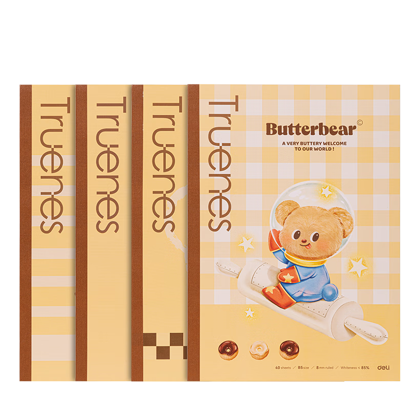 Deli 4 Butter Bear Notebooks, Lined Paper, Wirebound, Student Diary, Cute Notebook, B5/40 Sheets, HY202
