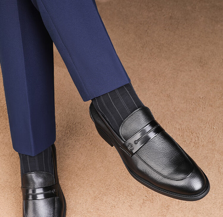 Goldlion Men's Shoes, Business Casual Shoes, Leather Shoes, Lightweight Comfortable Slip-On Loafers G521310324AAB - Black - Size 39 20
