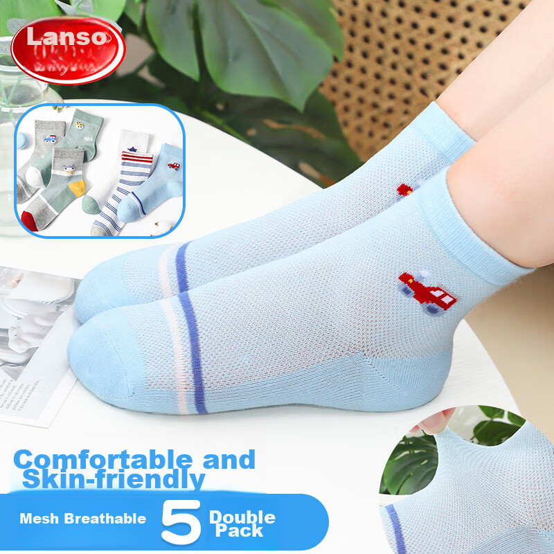 LangSha Children's Socks, Boys' Cotton Mesh Spring And Summer Thin Breathable Baby Mid-Calf Short Socks for Older Kids