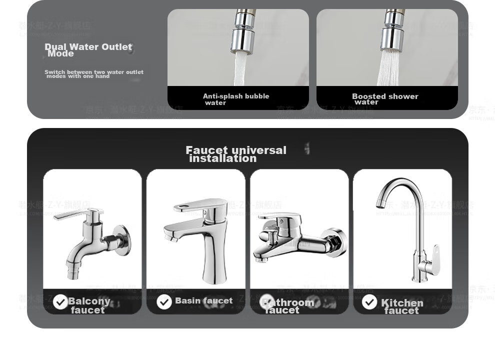 Submarine QP-2 Faucet Aerator Basin Sink Faucet, Splash-Proof, Rotatable Shower Head, Dual Water Output Modes 3