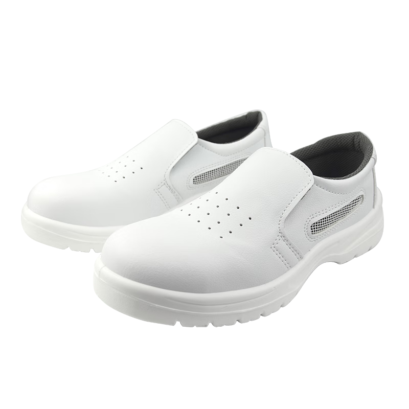 HANYANGCLEAN Anti-Static Safety Shoes Steel Toe Anti-Smash White Work Shoes Breathable Soft Sole Dust-Free Workshop Shoes White Side Mesh Style Size 43