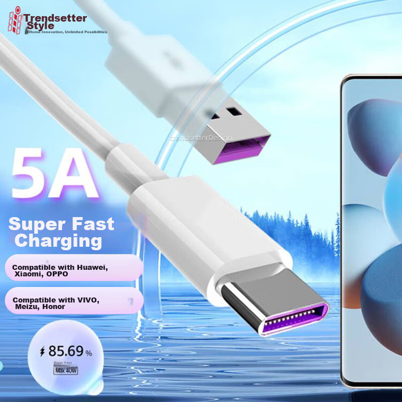 Кабель Trendsetter для Huawei 66W, 5A, 2 метра, Type-C, белый
