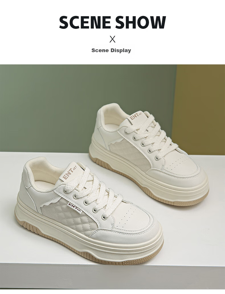 PLAYBOY Women's Shoes, Autumn White Sneakers, Classic Versatile Shoes, Simple Casual Shoes, Women's Skateboard Shoes, 1641 Beige, Size 37 14