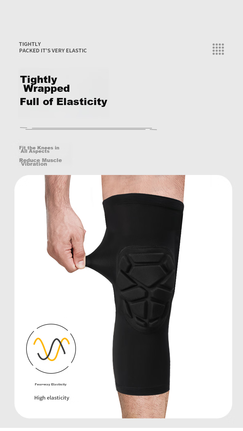 NAILEKESI N Sports Basketball Knee Pads for Men, Professional Running Kneeling Joint Protection, Football Long Thick Honeycomb Anti-Collision XL Size 5