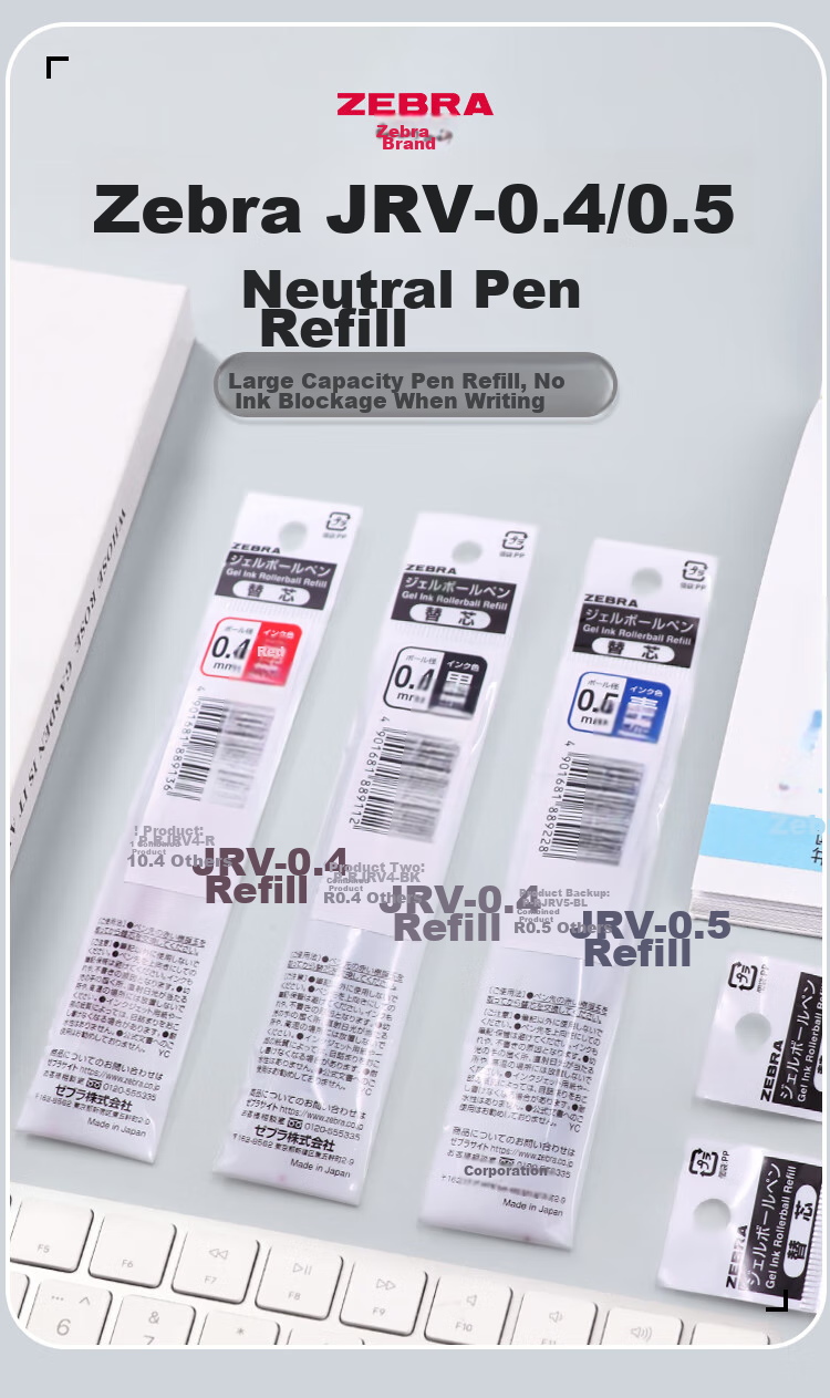 ZEBRA Quick-Drying Gel Pen Refill JRV-0.5 (Compatible with JJ29 Pens) 0.5mm Bullet Tip Refill Blue 5-Pack 1