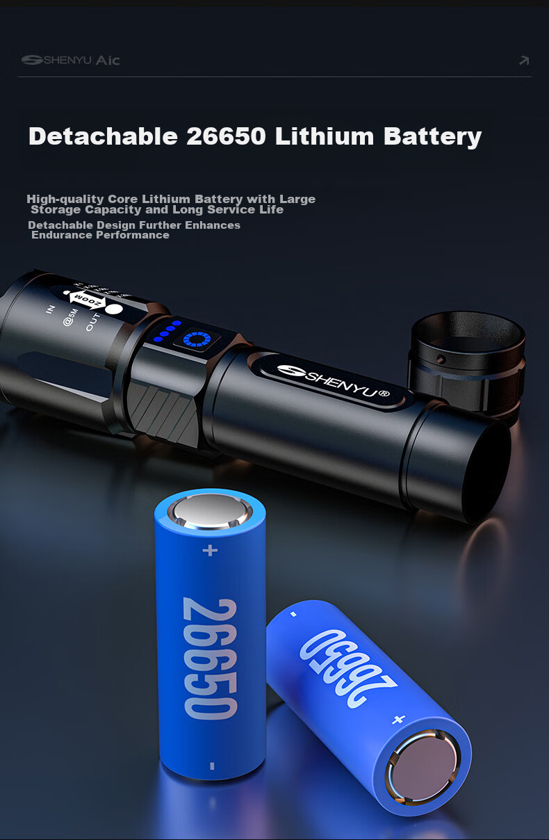 SHENYU Flashlight with High Brightness, Zoomable Lens, Rechargeable Battery, Long-Lasting Power, Outdoor Survival, Long-Range Beam, Military-Grade Ultra-Bright, Home Emergency Use 11