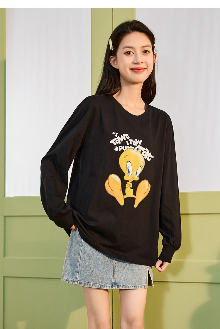 TonLion 2025 Long Sleeve T-Shirt for Women, Casual College Style Base Layer Top Inner Wear [Tubaguo Collaboration], Black, M 14