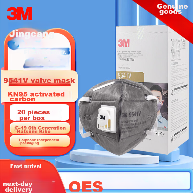 3M 9541V Activated Carbon Face Mask, 20 Pieces/box, with Breathing Valve, Ear-Loop Style KN95, Anti-Odor, Paint-Spray Protection, Industrial Dust