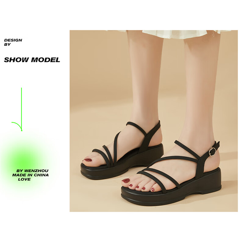 DAPHNE Fairy-Style Platform Sandals for Women, Wedge Beach Shoes with Ankle Strap Roman Sandals 4623303090 Black Size 36 7
