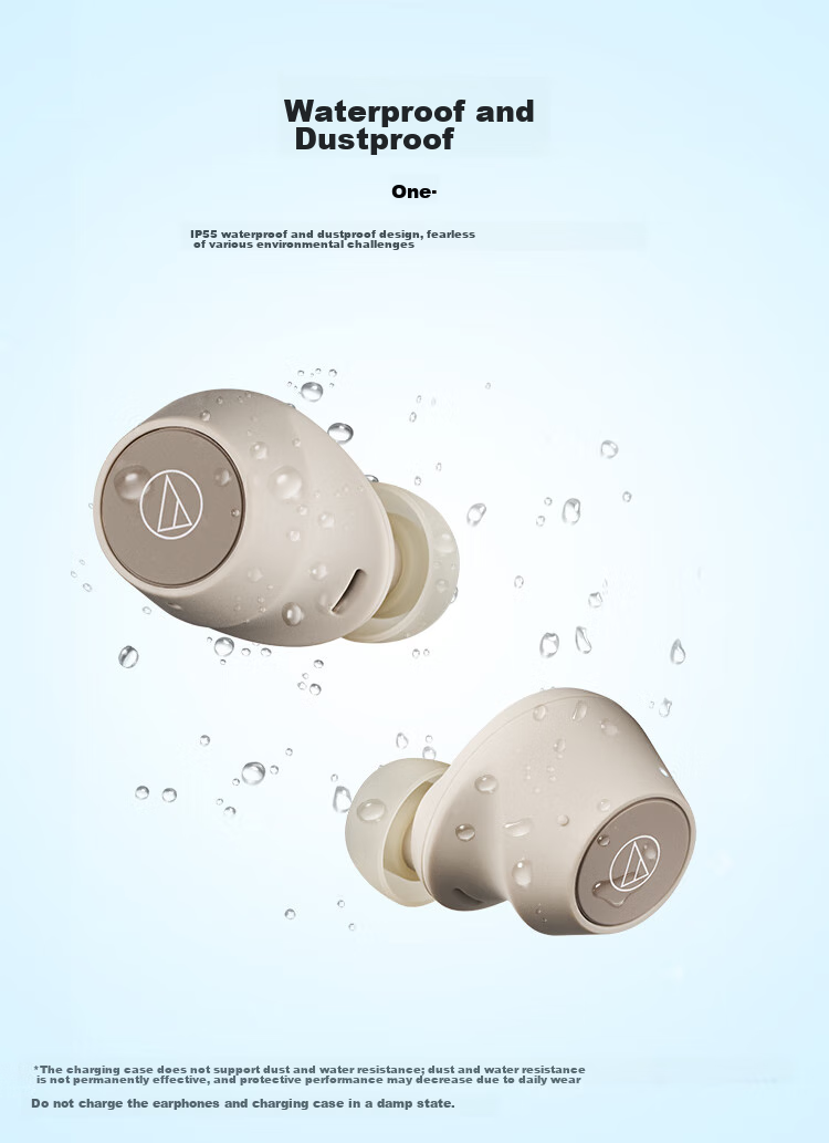 Audio-Technica CKS30TW+ True Wireless Noise-Cancelling Bluetooth Earphones, In-Ear Music Bass Waterproof, Compatible with Huawei, Apple, Xiaomi Headphones, Beige 5