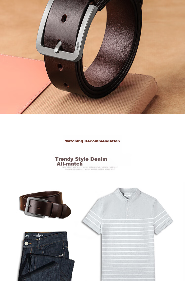 CARTELO Men's Leather Belt, Fashionable Vintage Top-Grain Cowhide Pin Buckle Waistband, Business Trouser Belt, Gift for Boyfriend 6