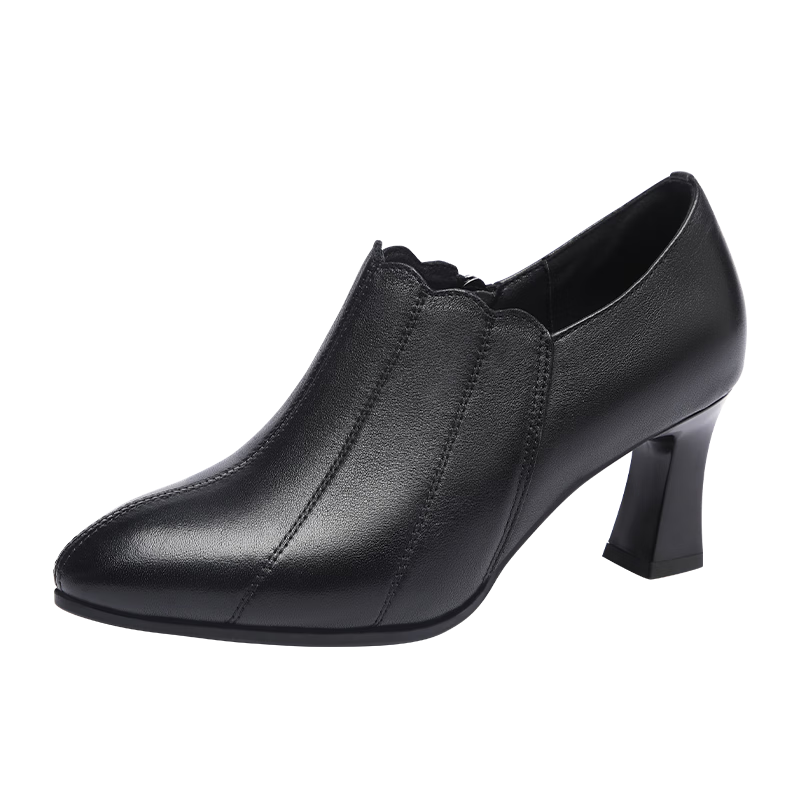 RED DRAGONFLY Women's High Heel Short Boots British Style Soft Leather Martin Boots Pointed Toe Slimming Fashion Ankle Boots WLB343551 Black Size 35