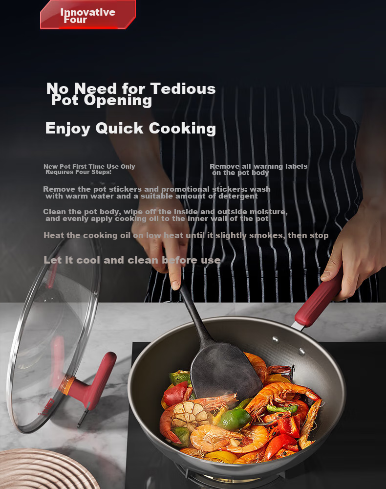 Kobach Wok, Non-Coated Titanium Shield Non-Stick Pan, Low-Smoke Flat-Bottom Cooking Pan for Home Use, Compatible with Induction Cooker And Open Flame 8