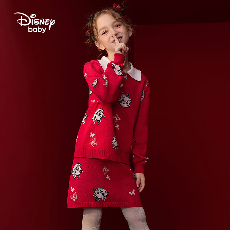 DISNEY Children's Girls' Outfit Set, Dress with Thick Sweater, Red New Year's Outfit, Winter 2023 DB331TE16, Bright Red, Size 110
