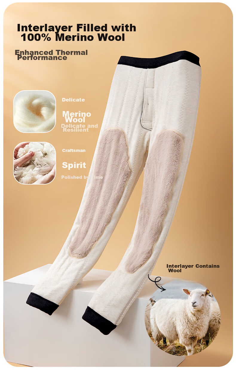 Yiershuang [100% Wool Filling] Men's Thermal Underwear, Four-Layer Fleece-Lined Thickened Cotton Pants 4