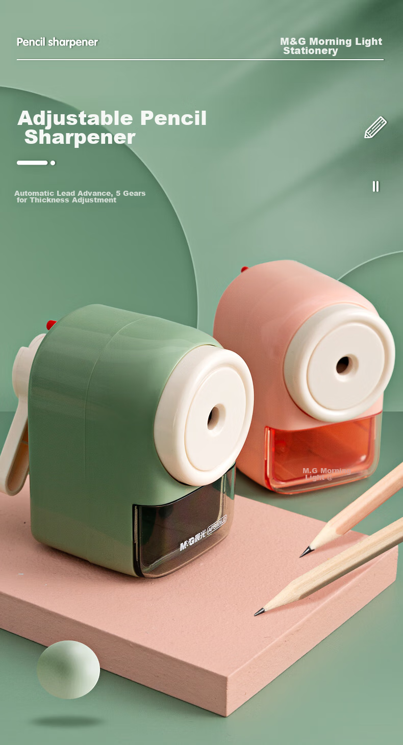 M&G Student Pencil Sharpener with Large Capacity, Hand-Cranked, Automatic Lead Feeding, 5 Adjustable Thickness Settings, Random Pencil Color, APS906J2 1