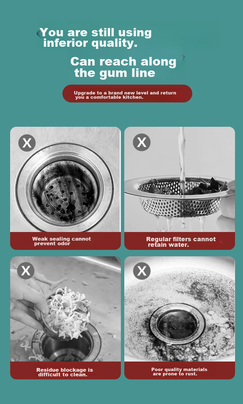 Pollock Kitchen Double Sink Strainer, Vegetable Washing Basin Drain Stopper, Spring-Loaded Filter Core, Stainless Steel Odor Prevention Device SCX-S 3
