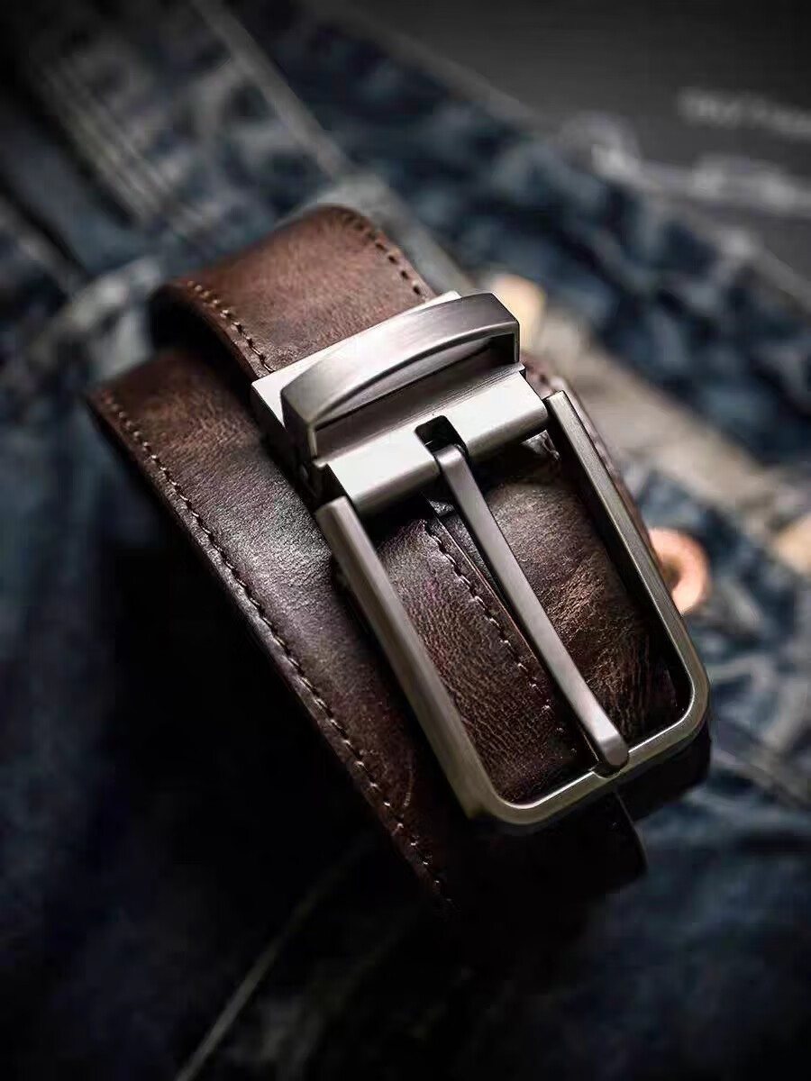 HALFEEL Men's Belt, Handmade Durable Leather Belt, Vintage Wear-Resistant Cowhide Pin Buckle, Trendy Genuine Leather Trouser Belt, Father's Day Gift 2