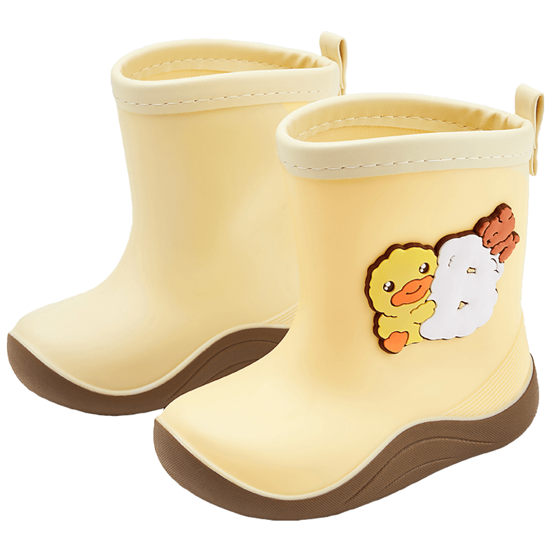 B.Duck Children's Rain Boots, Boys And Girls Baby Summer Waterproof Shoes, Cartoon Rubber Boots, 5915 Beige, Size 28