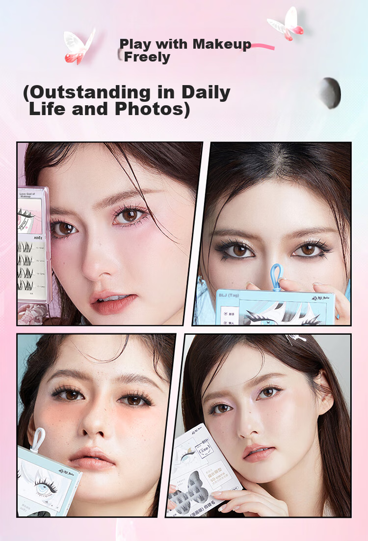 BLJ Glue-Free False Eyelashes, 32 Clusters, Natural Blooming Effect without Stems, Puffy Eyes, Beginner-Friendly, No Need to Remove, HD01 13