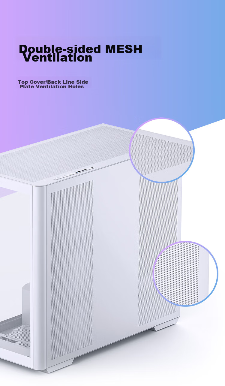 JONSBO D300 White MATX Case (Pillarless Curved Panoramic Design, 360mm Radiator Support, ATX PSU, 10 Fan Positions, Type-C Gen2 10Gbps+) 11