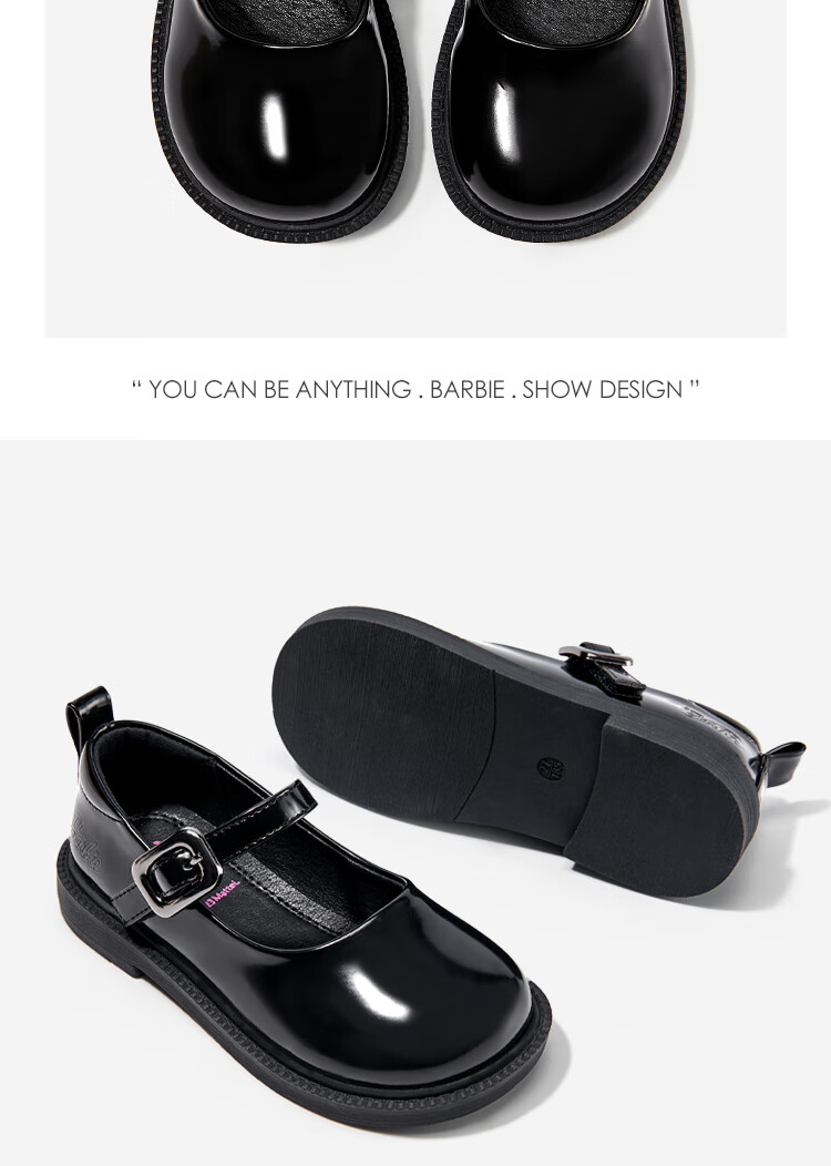 Barbie Girls' Black Leather Shoes, Spring And Autumn Soft-Soled Leather Shoes, Stylish Performance Shoes DA6267 Black Size 31 10