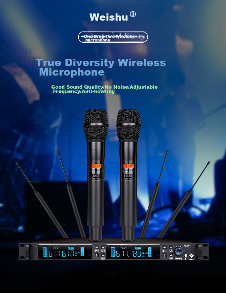 Weishu DC-10SH True Diversity Professional U-Segment Anti-Interference Wireless Handheld Microphone, One-To Microphone, 500-Meter Long-Range, for School Fields, Outdoor Performances, Weddings, And Hostings 1