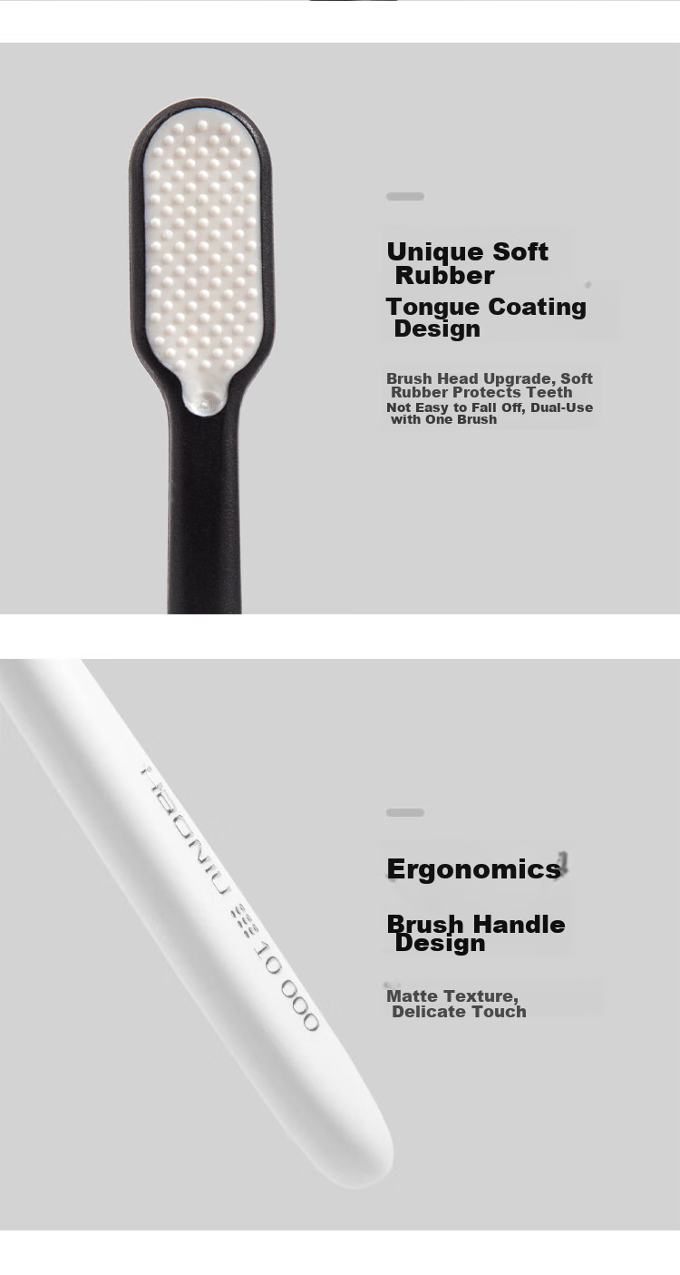 HAONIU Wanrou Black And White Adult Soft Bristle Toothbrush, 2 Pieces 4