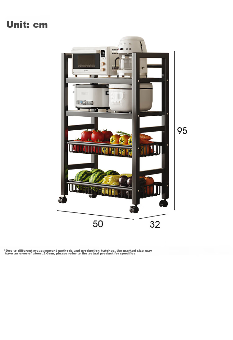 QIAONAMEI Kitchen Storage Rack, Floor-Standing Multi-Layer Multifunctional Microwave Oven Cookware Organizer Shelf, Fruit And Vegetable Storage Rack QNM6389-BK 21