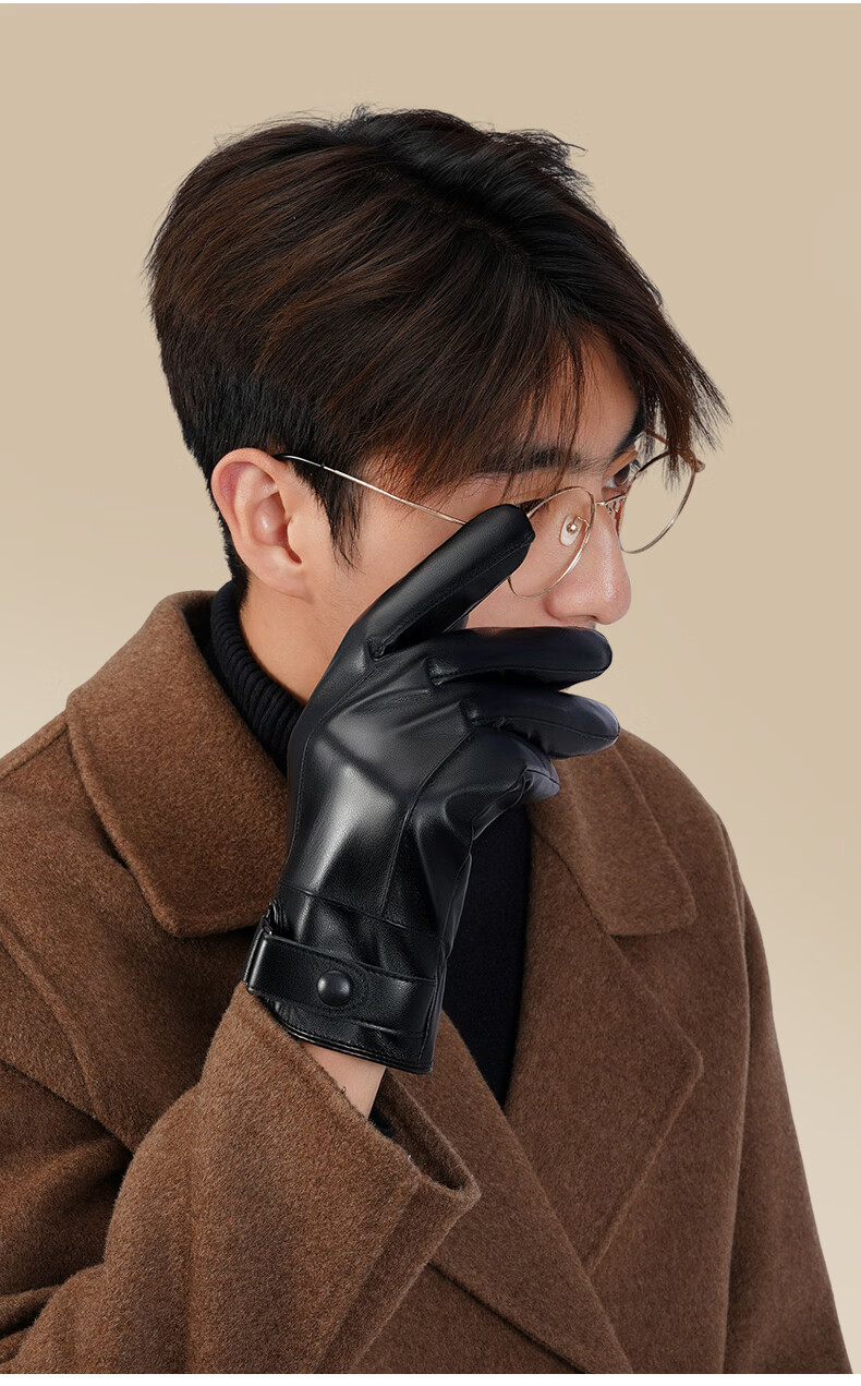 Huili Leather Gloves for Men, Winter Cycling Thickened Fleece Warm Touchscreen Windproof Outdoor Motorcycle Food Delivery Skiing Cotton Women's Gloves 10