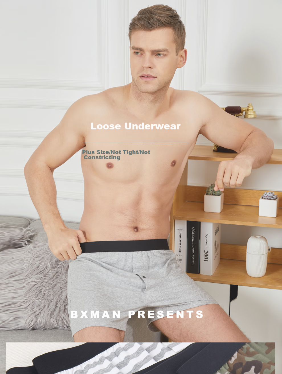 BXMAN Loose Men's Underwear, Boxer Briefs, Cotton Knit Elastic Aro Pants, Plus Size, EK08 170M 1