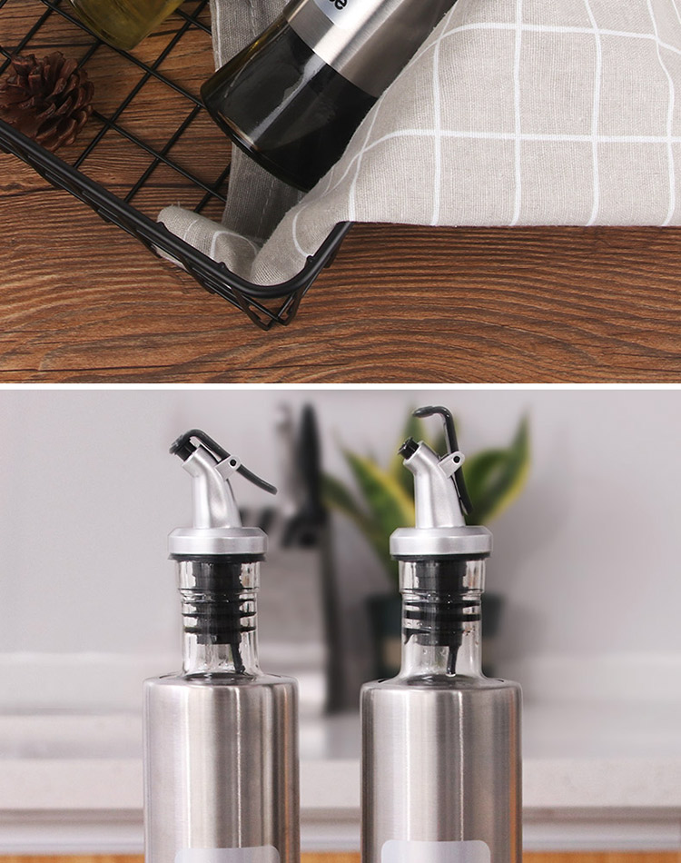 BJ Glass Oil Dispenser Set with Stainless Steel Bottles, 300ml*2, Soy Sauce And Seasoning Bottles, Vinegar Jug, Leak-Proof Oil Pourer, Non-Drip Oil Dispenser 8