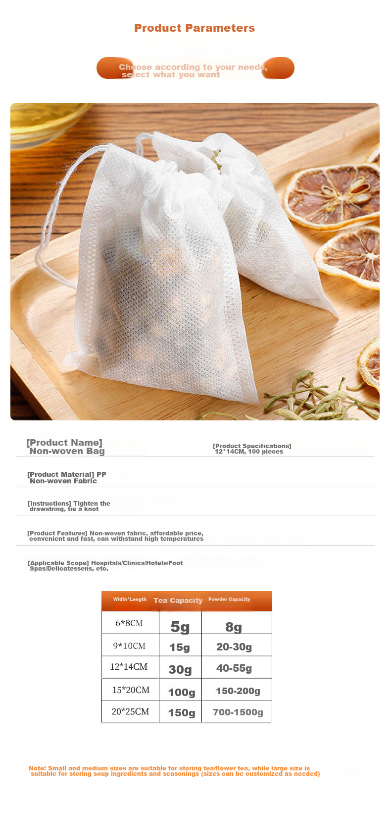 Youjialiangpin Chinese Herbal Medicine Sandbag, Non-Woven Fabric Chinese Herbal Medicine Packaging Bag, Tea Bag, Strainer Bag, Steaming Bag, Filter Bag, 15*20CM 2