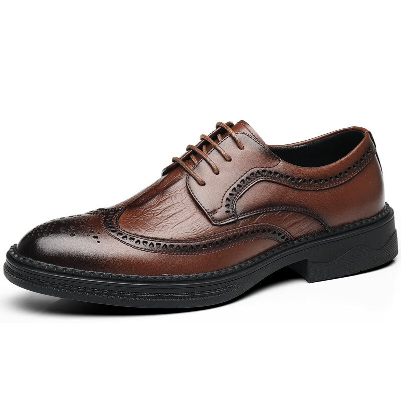 CARTELO Men's Leather Shoes, Brogue Derby Shoes, Business 2026 New Style Casual Genuine Leather Formal Shoes, Height-Increasing British Style Wedding Shoes