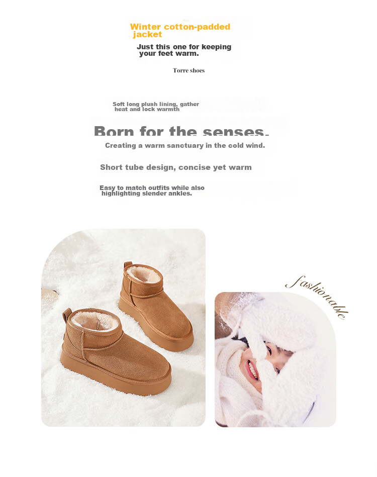 ZHR Snow Boots for Women, New Winter Style with Fleece Lining, Warm Cotton Shoes, Non-Slip Waterproof Thick-Soled Ankle Boots GZ08 Camel Color Size 39 3