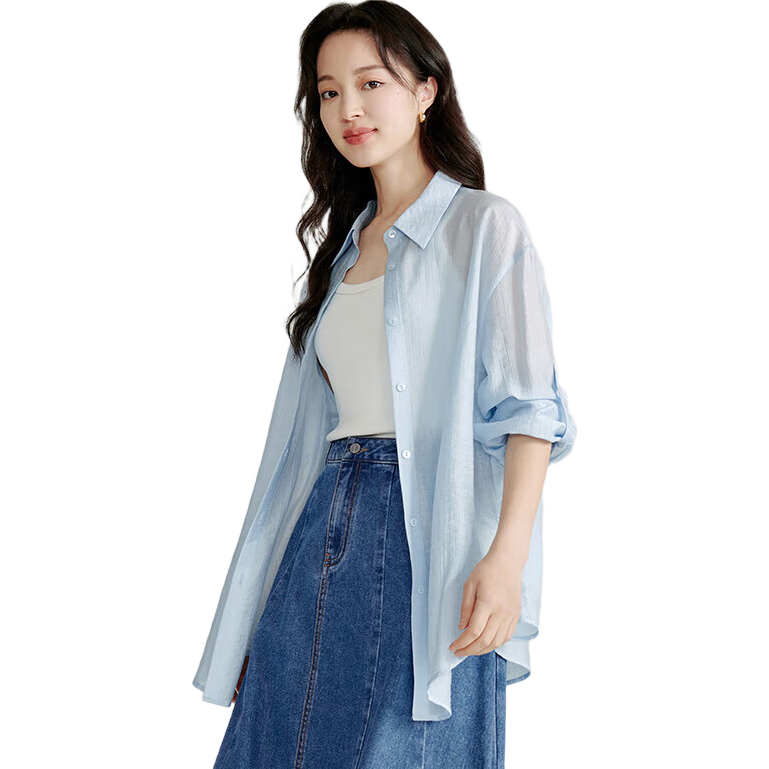 Inman Lyocell Tencel Women's Lightweight Shirt 2026 Summer New Light Gray Blue XL