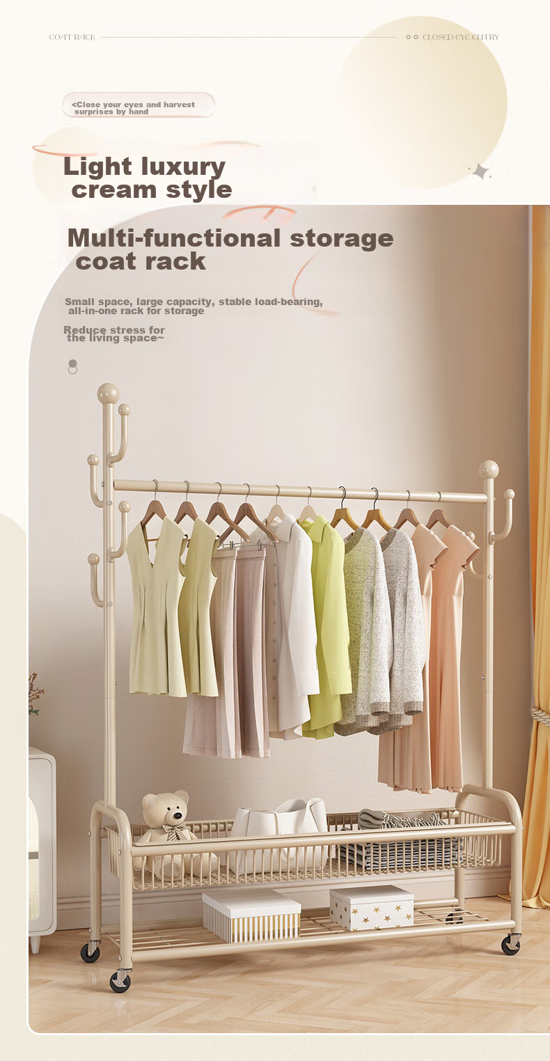 Quanpinwu Floor-Standing Coat Rack, Bedroom-Specific Clothes Hanger, Premium Storage Rack with Double 120cm Hooks 1