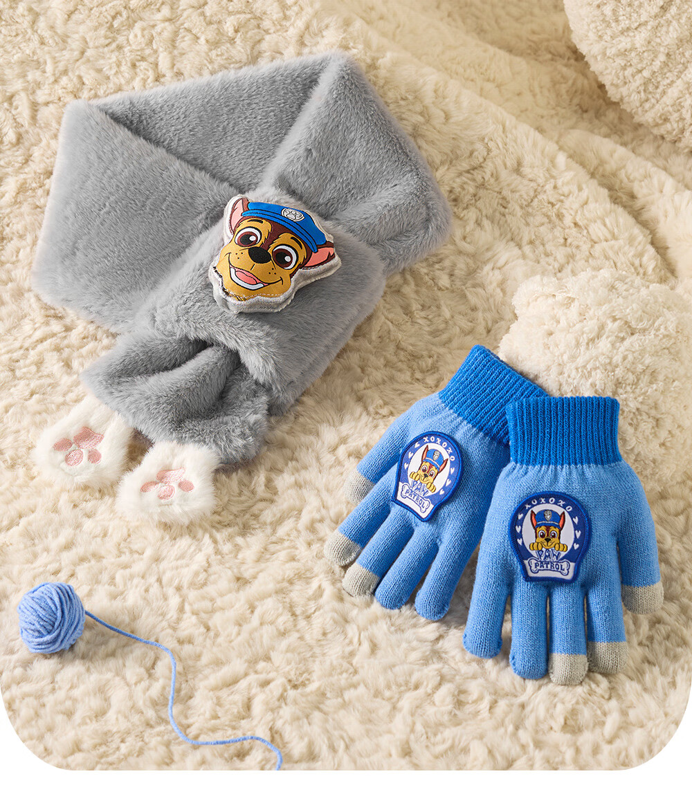 PAW PATROL Kids Scarf and Neck Warmer with Five-Finger Gloves Set for Boys and Girls, 2-Piece, Gray 4