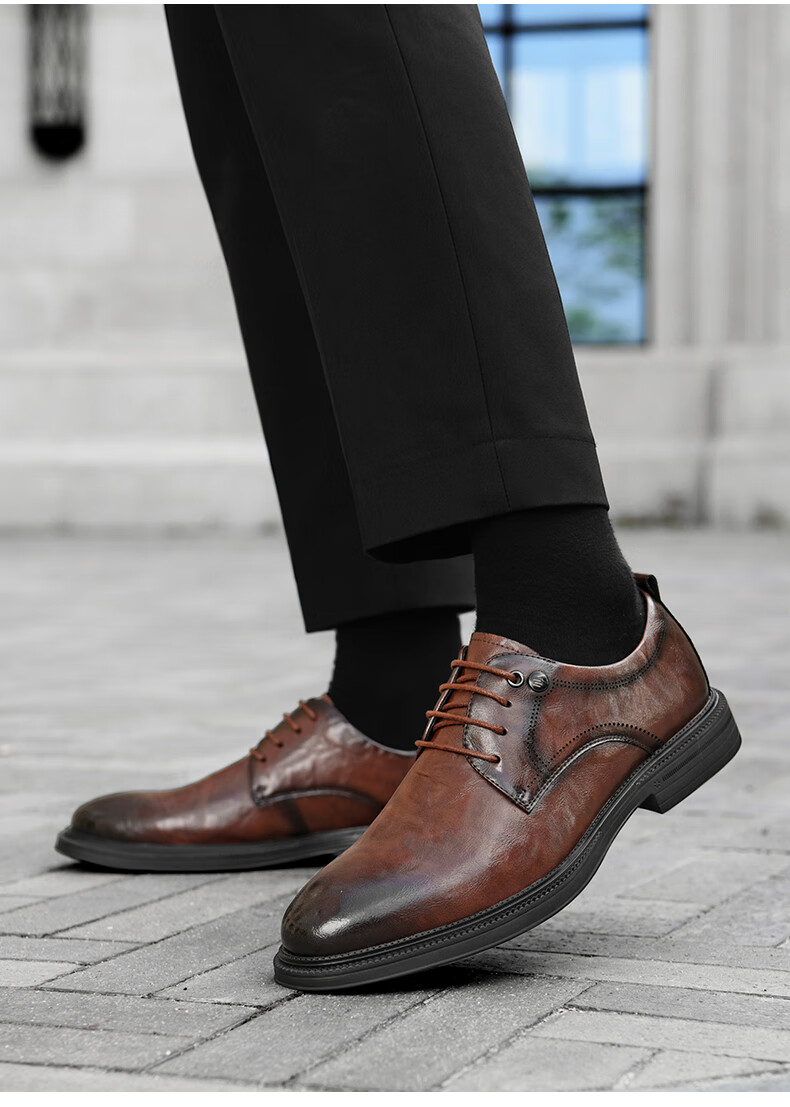HLA Men's Leather Shoes, Trendy Business Formal Wear, Height-Increasing Derby Shoes HAAPXM4DAO286, Black Heightening, Size 38 8
