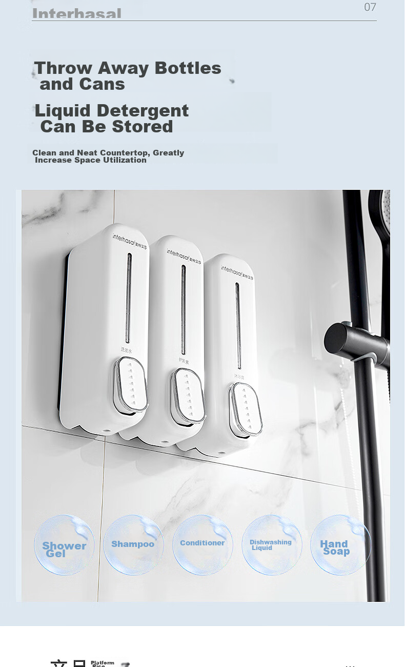 Interhasa! Three-Head Soap Dispenser Wall-Mounted Hand Soap Holder, Hotel Shower Gel Dispenser, Refill Bottle Pump F7020 9