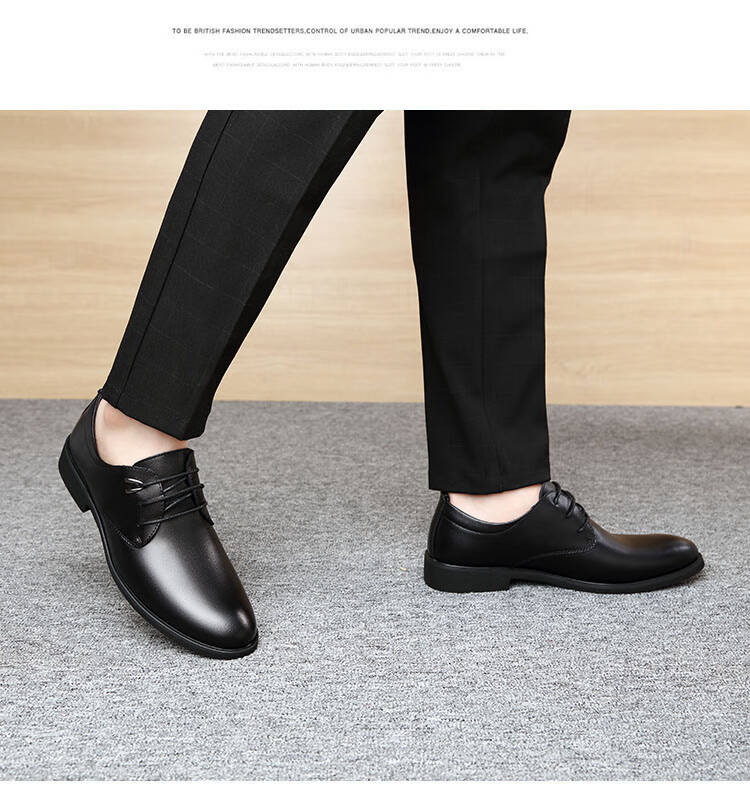 BEIOUTU Men's Leather Dress Shoes Fashion Trendy Lace-up Wedding Low-top Cowhide Business Casual Shoes 511 Black 43 9