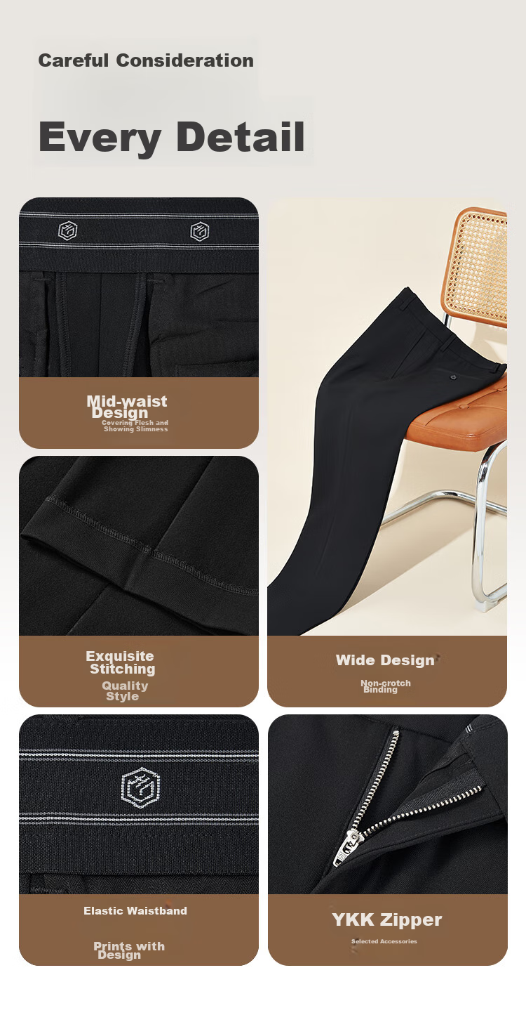 JD Original Men's Dress Pants, Casual Straight-Leg Wrinkle-Resistant Fleece-Lined Suit Trousers, Gift for Men, Black, Size 35 12