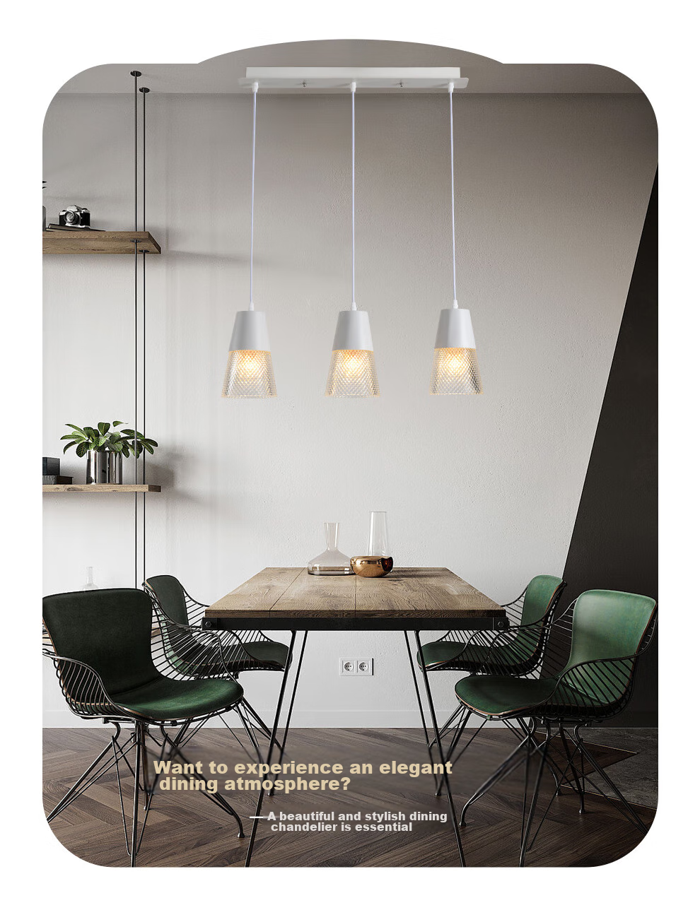 NVC Light Luxury Lighting, Nordic Creative Modern Dining Room Chandelier, Three-Head Dining Room Lamp, Crystal Glass Decorative Light, Fashionable 2