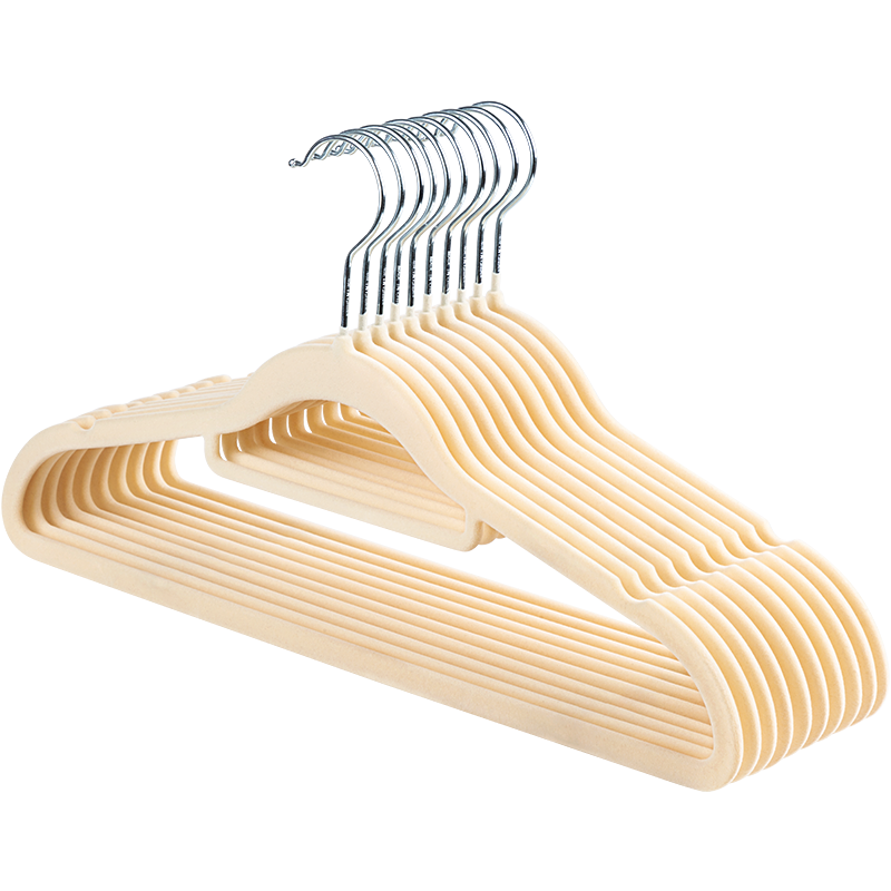 JD Original Flocked Clothes Hangers, Non-Slip And Seamless Garment Hangers for Wardrobe Storage, 5 Beige Pieces