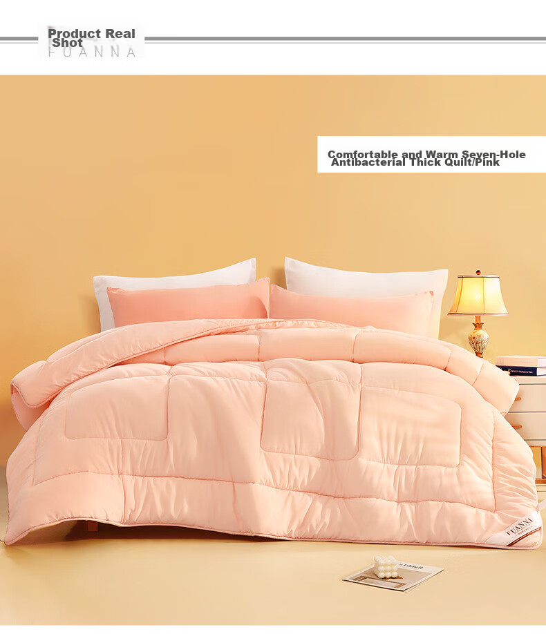 FUANNA Warm Seven-Hole Antibacterial Fiber Comforter, Extra Thick Winter Quilt, 6.6 Lbs, 152*210cm, Pink 10